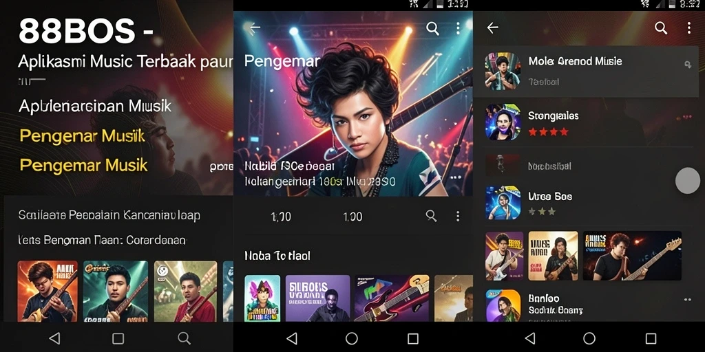 Tampilan utama aplikasi 88BOS dengan berbagai pilihan musik.