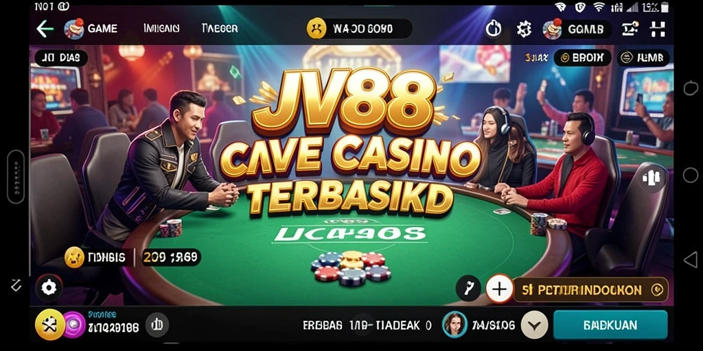 Screenshot gameplay JV88 menunjukkan dealer profesional sedang melayani pemain di meja Live Casino.