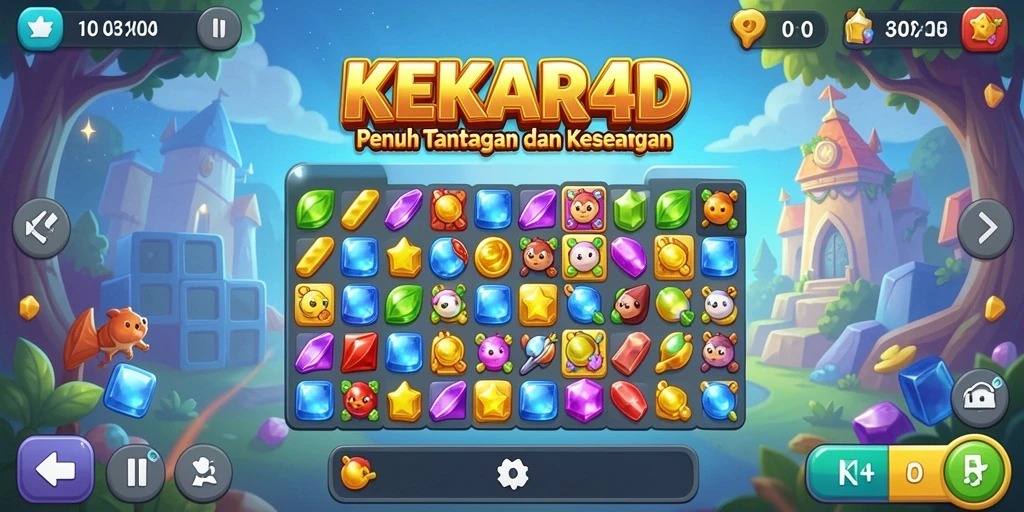 Tampilan gameplay Match-3 yang adiktif dan penuh warna di KEKAR4D.
