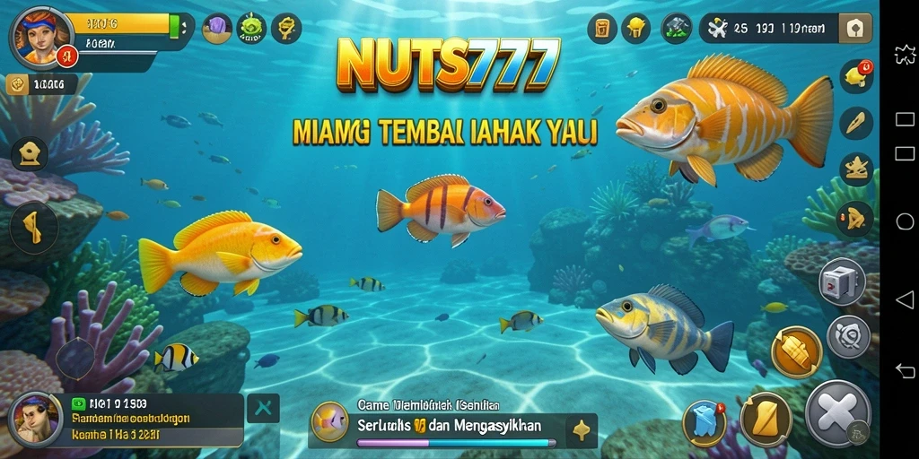 Gameplay seru NUTS777 dengan berbagai ikan yang dapat ditangkap.