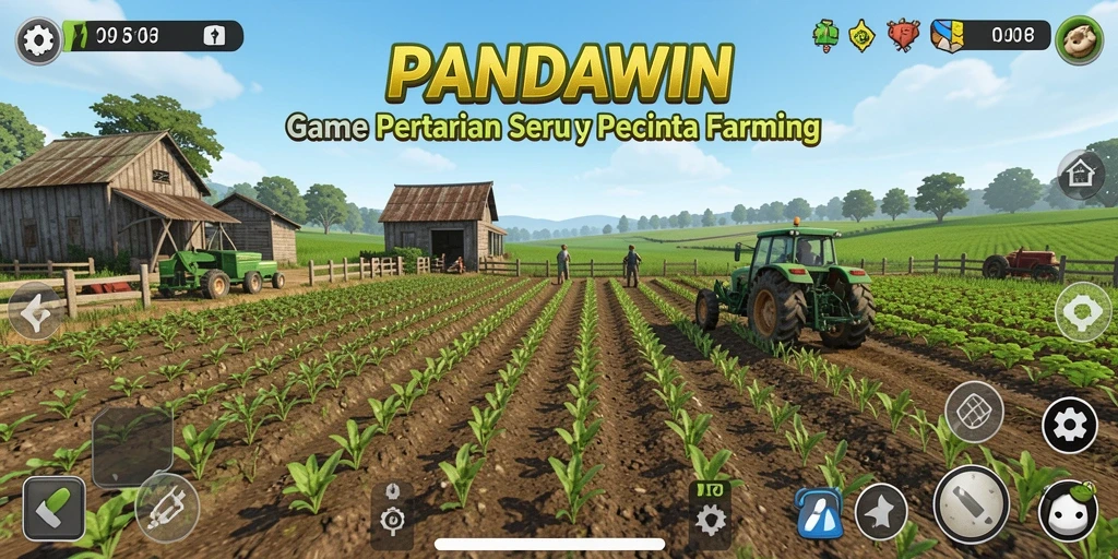 Screenshot gameplay PANDAWIN yang menampilkan aktivitas bertani yang menyenangkan.