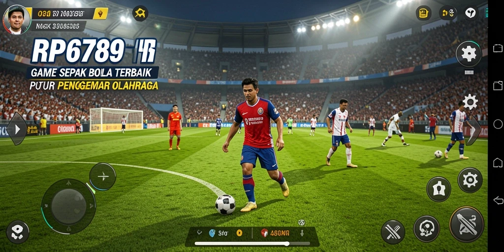 Tangkapan layar dari gameplay RP6789 menampilkan momen seru pertandingan sepak bola.