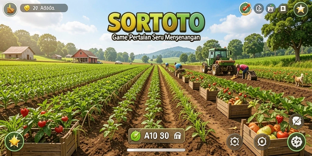 Tampilan gameplay SORTOTO yang menarik dengan berbagai aktivitas bertani.