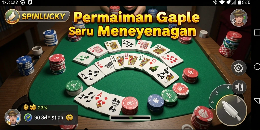 Tampilan utama gameplay SPINLUCKY dengan suasana Gaple yang seru